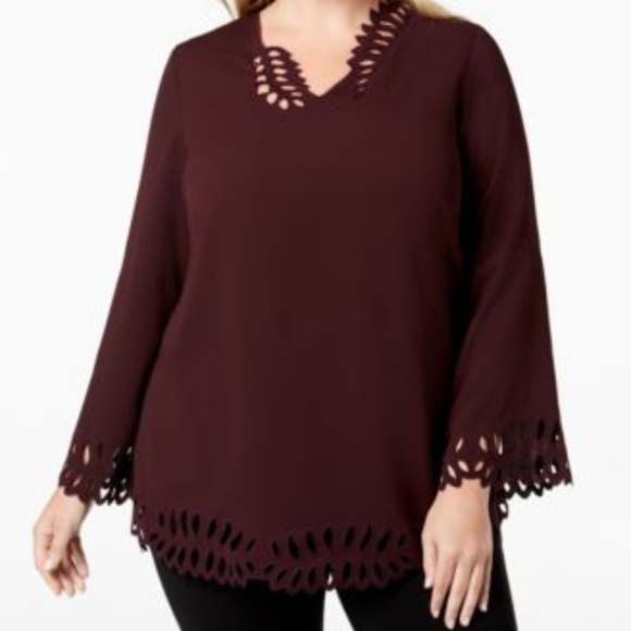 Alfani Tops - Alfani New Wine Lace Trim Top